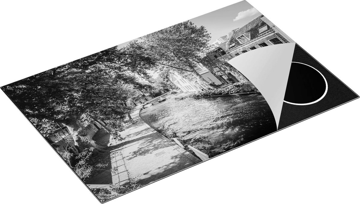 Chefcare Inductie Beschermer Oudegracht in Utrecht - Zwart Wit - 80x52 cm - Afdekplaat Inductie - Kookplaat Beschermer - Inductie Mat