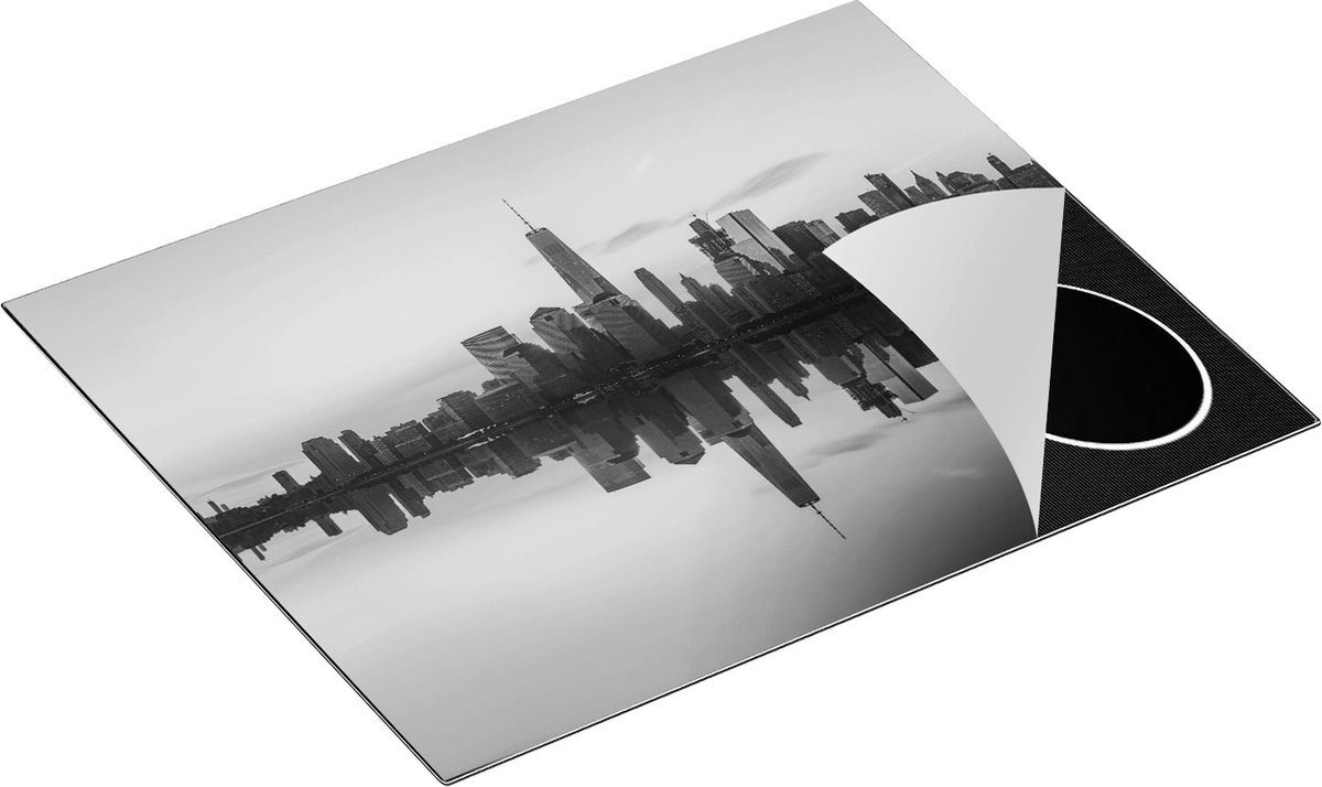 Chefcare Inductie Beschermer New York Skyline bij Zonsopgang - Zwart Wit - 65x55 cm - Afdekplaat Inductie - Kookplaat Beschermer - Inductie Mat