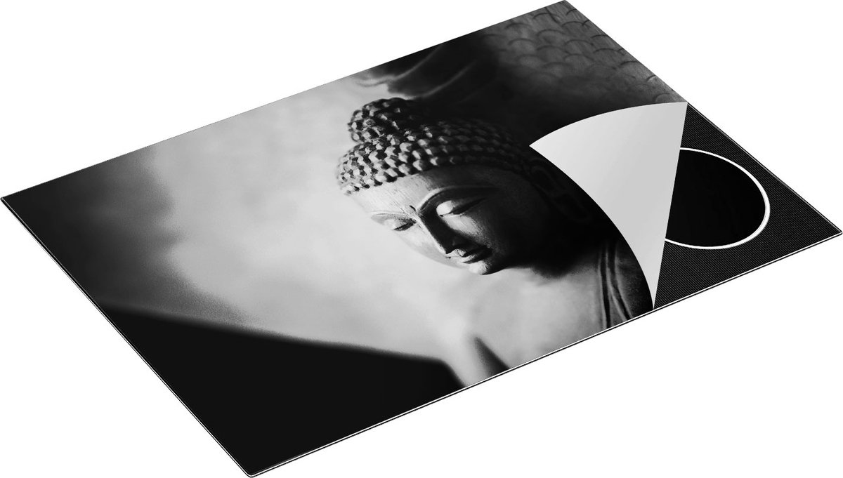 Chefcare Inductie Beschermer Boeddha Beeld - Zwart Wit - 75x50 cm - Afdekplaat Inductie - Kookplaat Beschermer - Inductie Mat
