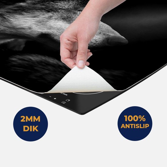 Chefcare Inductie Beschermer Wolvenkop met een Zonnestraal - Wolf - Zwart Wit - 65x55 cm - Afdekplaat Inductie - Kookplaat Beschermer - Inductie Mat