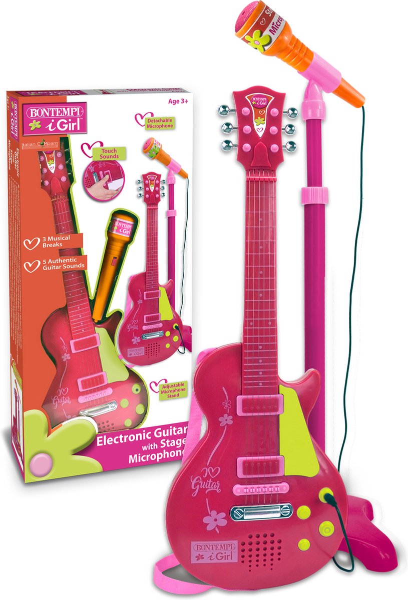 Bontempi Spa Elektronische Rockgitaar - Speelgoedinstrument - Met Microfoon  - Roze | bol.com