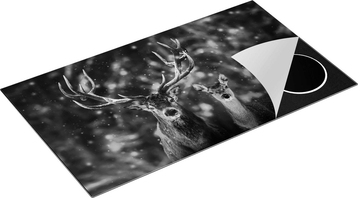 Chefcare Inductie Beschermer Twee Herten met Sneeuw - Zwart Wit - 91,6x52,7 cm - Afdekplaat Inductie - Kookplaat Beschermer - Inductie Mat