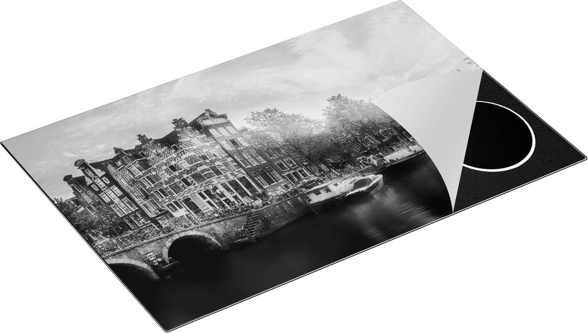Chefcare Inductie Beschermer Amsterdamse Grachten - Zwart Wit - 80,2x52,2 cm - Afdekplaat Inductie - Kookplaat Beschermer - Inductie Mat