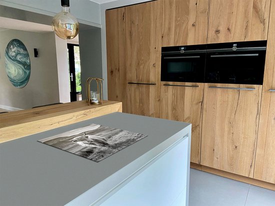 Chefcare Inductie Beschermer Schotse Hooglander in de Wei - Kleur - Zwart Wit - 60x52 cm - Afdekplaat Inductie - Kookplaat Beschermer - Inductie Mat