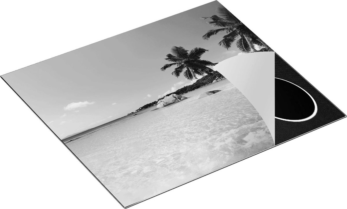 Chefcare Inductie Beschermer Tropisch Strand en Zee - Zwart Wit - 60x50 cm - Afdekplaat Inductie - Kookplaat Beschermer - Inductie Mat