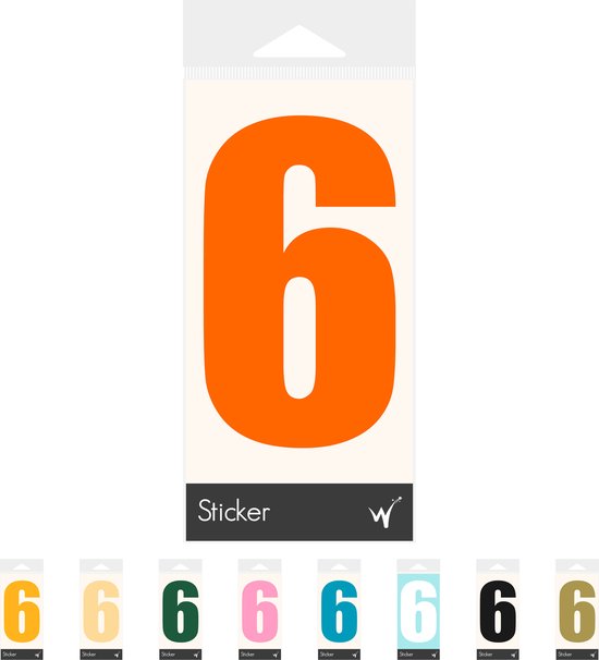 Container Sticker Huisnummer - Cijfer 6 Cijfersticker - Kliko Sticker - Deursticker - Weerbestendig - 10 x 5,5 cm - Oranje