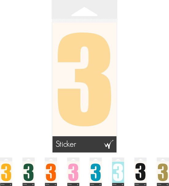 Container Sticker Huisnummer - Cijfer 3 Cijfersticker - Kliko Sticker - Deursticker - Weerbestendig - 10 x 5,5 cm - Crème