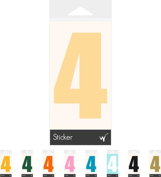 Container Sticker Huisnummer - Cijfer 4 Cijfersticker - Kliko Sticker - Deursticker - Weerbestendig - 10 x 6 cm - Crème
