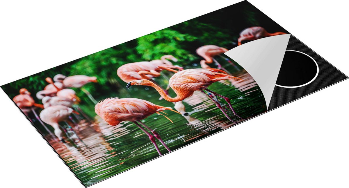 Chefcare Inductie Beschermer Kudde Flamingo's in de Jungle in het Water - 95x55 cm - Afdekplaat Inductie - Kookplaat Beschermer - Inductie Mat