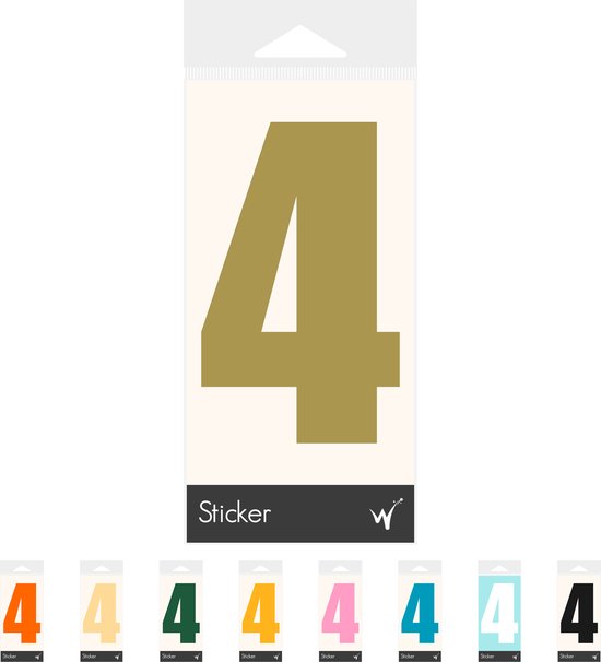 Cijfer 4 Cijfersticker Dikgedrukt - Deursticker - Kliko Sticker - Huisnummer - 10 x 6 cm - Goud