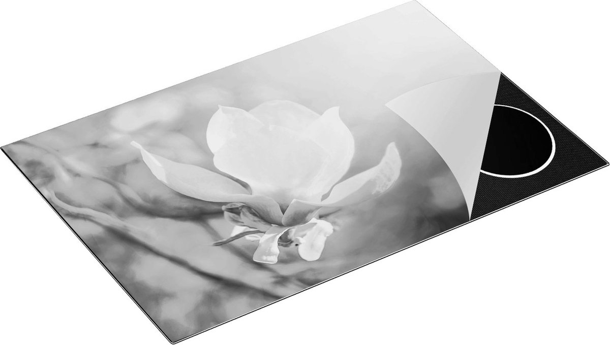 Chefcare Inductie Beschermer Roze Magnolia Bloem - Zwart Wit - 80x52 cm - Afdekplaat Inductie - Kookplaat Beschermer - Inductie Mat
