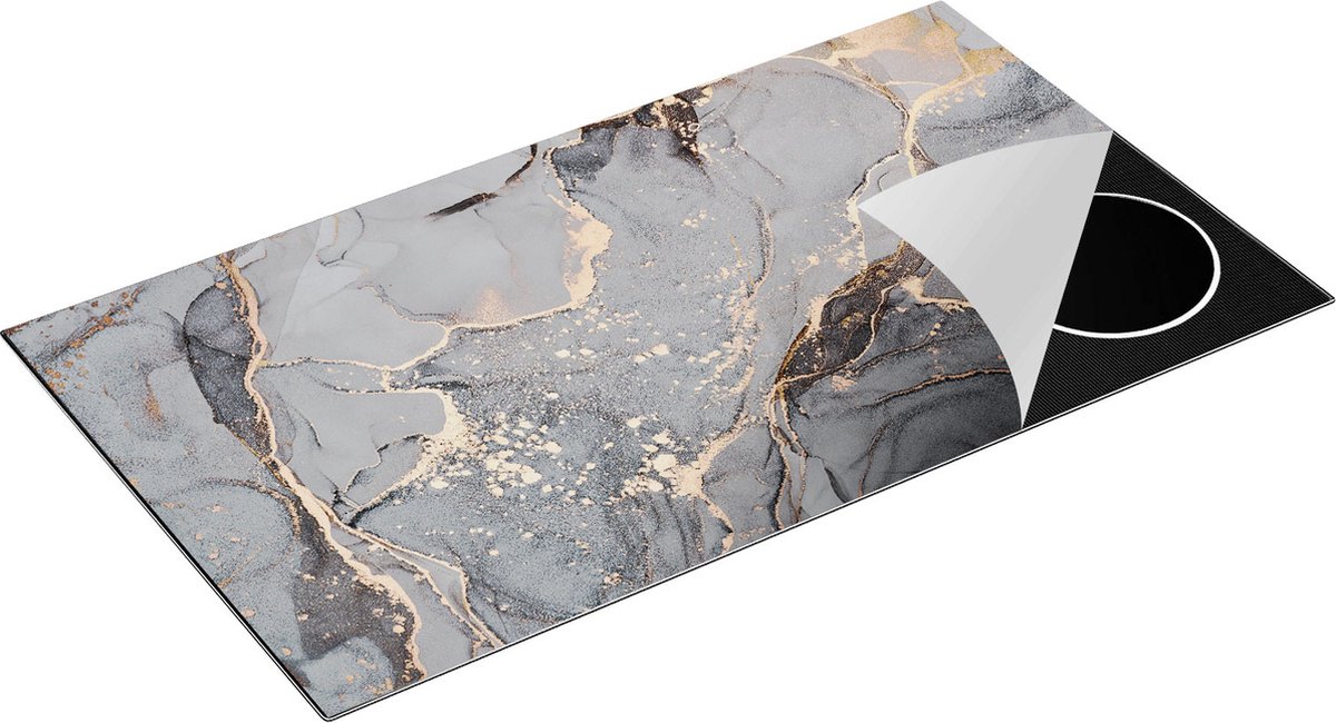 Chefcare Inductie Beschermer Abstracte Luxe Kunst van Marmer met Goud - 95x55 cm - Afdekplaat Inductie - Kookplaat Beschermer - Inductie Mat
