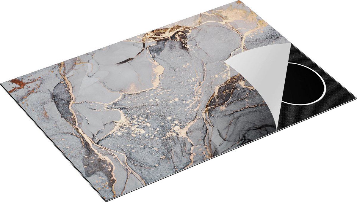 Chefcare Inductie Beschermer Abstracte Luxe Kunst van Marmer met Goud - 75x50 cm - Afdekplaat Inductie - Kookplaat Beschermer - Inductie Mat