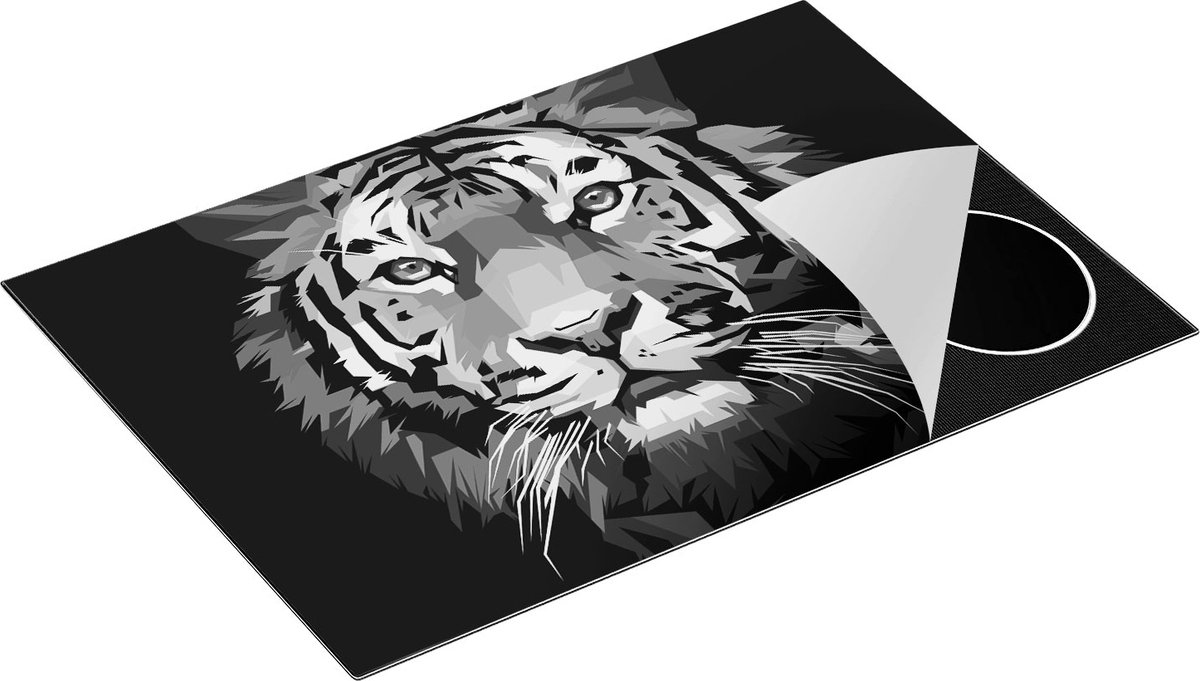 Chefcare Inductie Beschermer Kleurrijke Tijger - Abstract - Zwart Wit - 76x51,5 cm - Afdekplaat Inductie - Kookplaat Beschermer - Inductie Mat