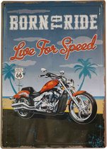 Born To Ride Live For Speed Route 66 Metalen Bord Met Reliëf 43 x 31 cm