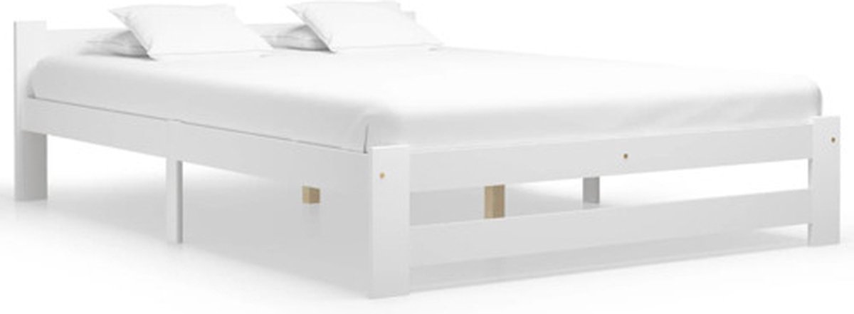 vidaXL - Bedframe - massief - grenenhout - wit - 180x200 - cm