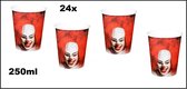 24x Bekers horrorclown 250 ml karton - It clown griezel vlaglijn eng horror the IT Halloween scary