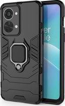 Coque OnePlus Nord 2T - Mobigear - Série Armor Ring - Coque arrière en plastique dur - Zwart - Coque adaptée pour OnePlus Nord 2T