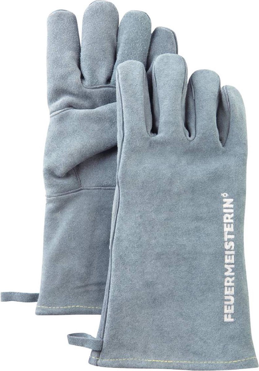 FEUERMEISTERIN Premium Leren BBQ Handschoen Grijs-Blauw - BBQ Hanschoenen - Hittebestendig - Ovenwanten