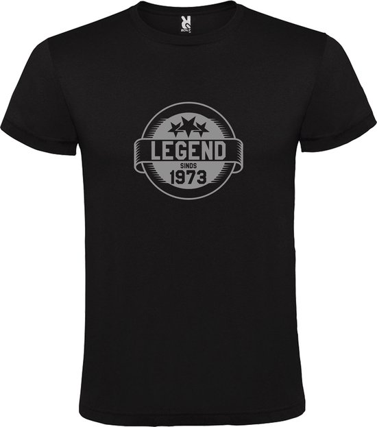 Zwart T shirt met print van " Legend sinds 1973 " print Zilver size XS