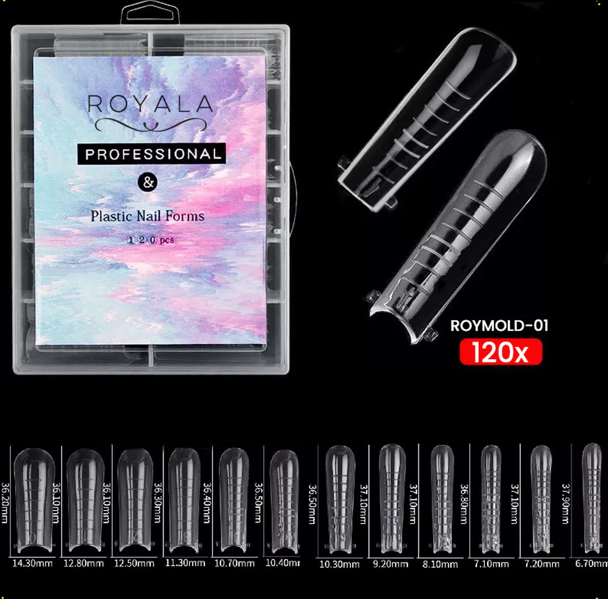 Royala mold01 Dual System Forms - Mold - 120 stuks - 12 maten in handige Tipbox - Polygel Tips - voor Polygel en Acrylgel - Mix System Forms - Tips voor Polygel - Royala Dual Mold Tips Line