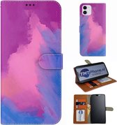 Samsung Galaxy S22-5G / S22 Ultra Bescherming - Fuchsia - Aquarel - Edge to Edge - Vloeibare Kunstleer - Telefoon Bookcase met 3x kaarthouder