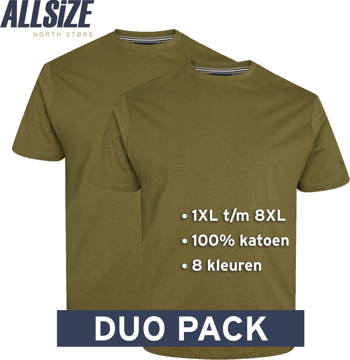 North 56°4 T-Shirts | Olijfgroen | XL | 2-Pack | Ronde Hals