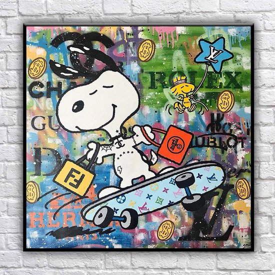 Tableau pop art Snoopy happy and fun, peint à la main sur toile