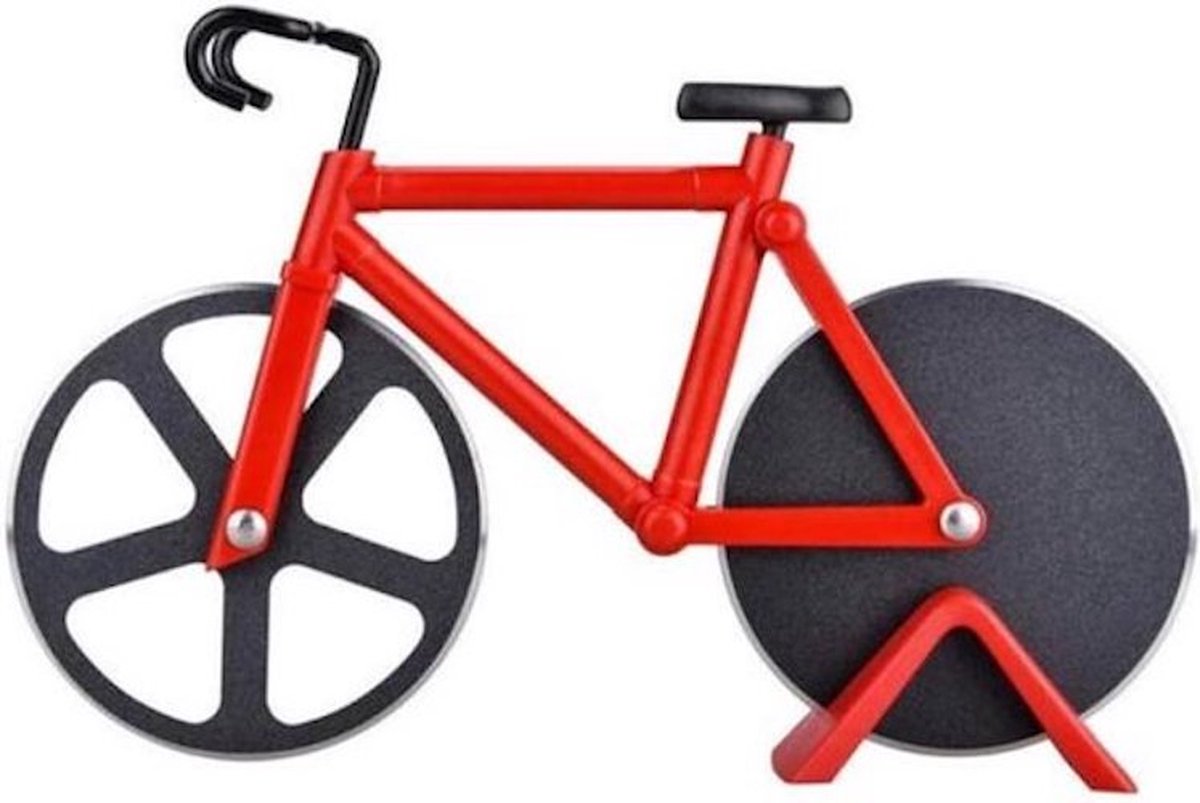 Pizzasnijder Fiets – fiets – Pizzames – Pizza roller – RVS – Pizzaschaar - Rood
