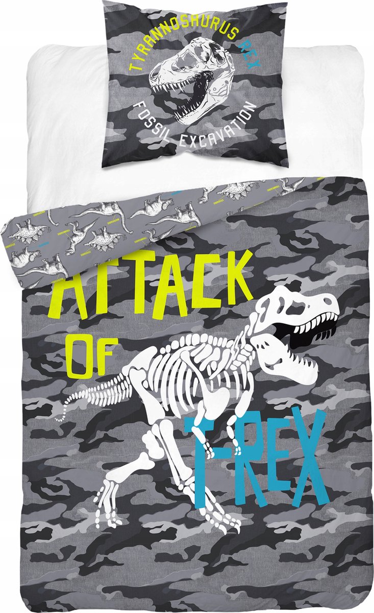 Dekbedovertrek Attack of T-Rex - 140 x 200 cm - Glow in the Dark