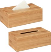 Relaxdays 2x tissuehouder bamboe - tissue box - tissuedoos badkamer - zakdoekendoos