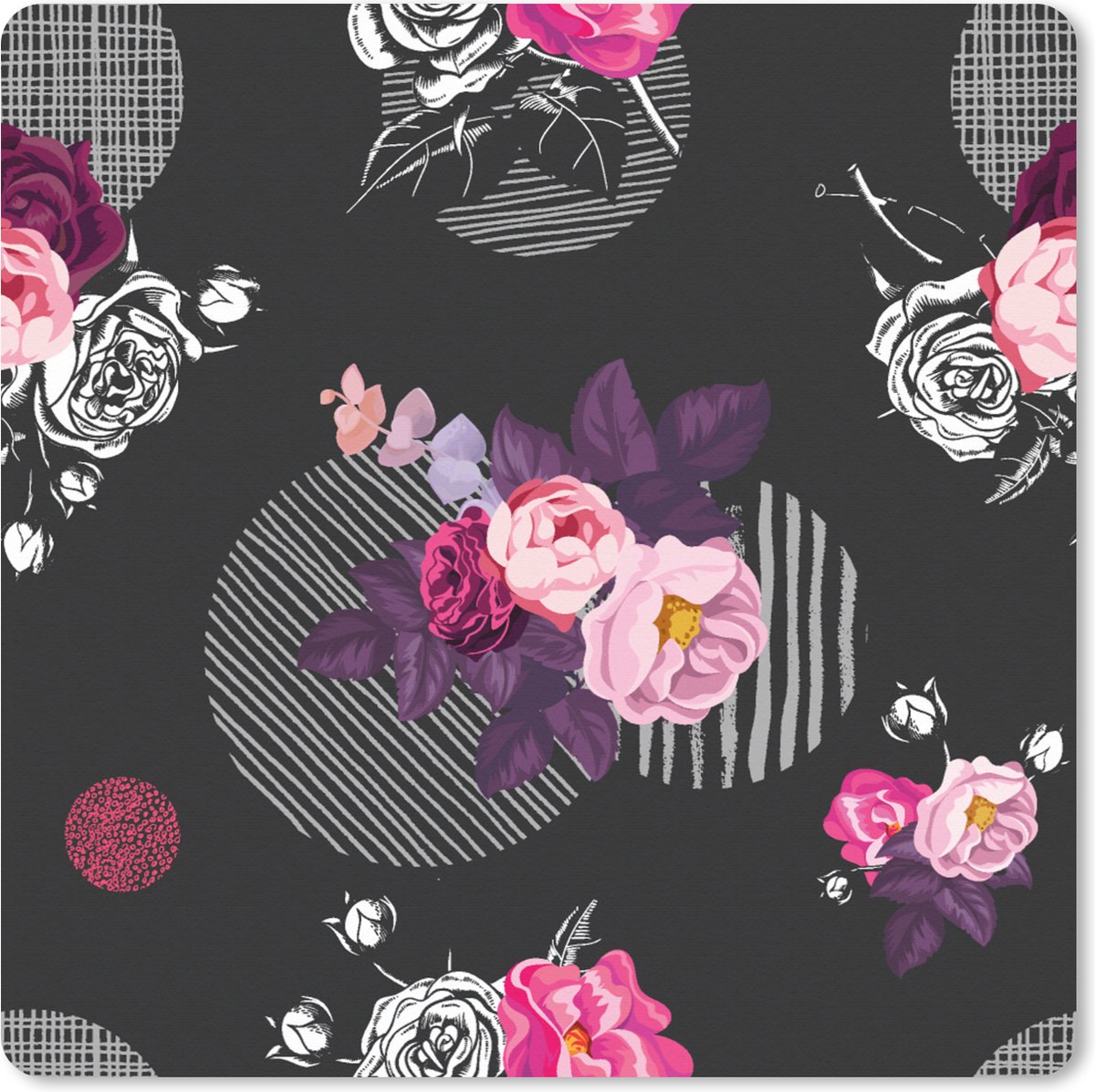 Muismat XXL 60x60 cm - Bureau onderlegger - Bureau mat Rozen - Bloemen - Patronen - Bureaumat - Gaming mousepad xl - Bureaulegger groot - Computer deskmat