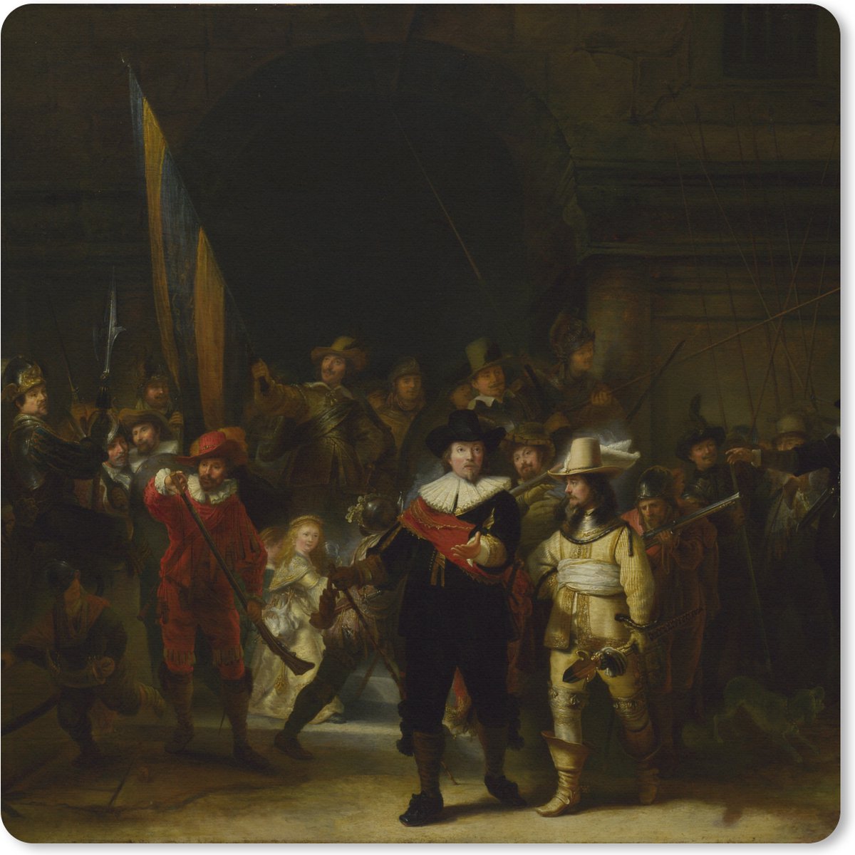 Muismat XXL 80x80 cm - Bureau onderlegger - Bureau mat De Nachtwacht - Schilderij van Rembrandt van Rijn - Bureaumat - Gaming mousepad xl - Bureaulegger groot - Computer deskmat
