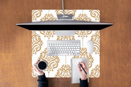 Muismat XXL 80x80 cm - Bureau onderlegger - Bureau mat Vintage - Bloemen - Goud - Design - Bureaumat - Gaming mousepad xl - Bureaulegger groot - Computer deskmat