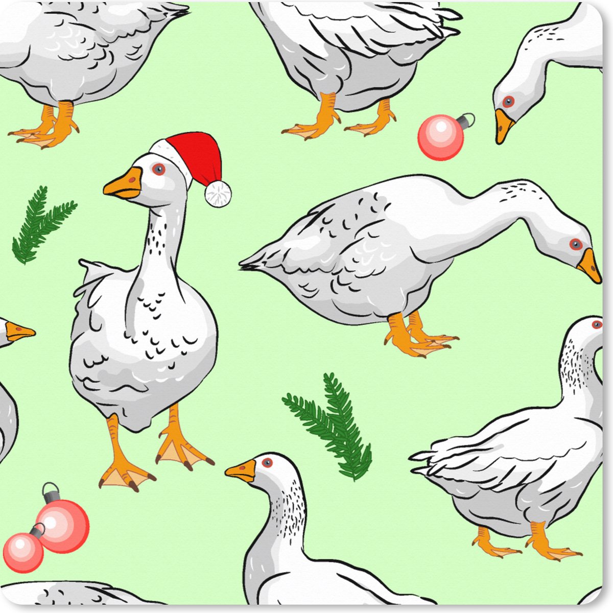 Muismat XXL 50x50 cm - Bureau onderlegger - Bureau mat Gans - Kerstballen - Christmas - Patronen - Bureaumat - Gaming mousepad xl - Bureaulegger groot - Computer deskmat - Kerst - Cadeau - Kerstcadeau voor mannen en voor vrouwen