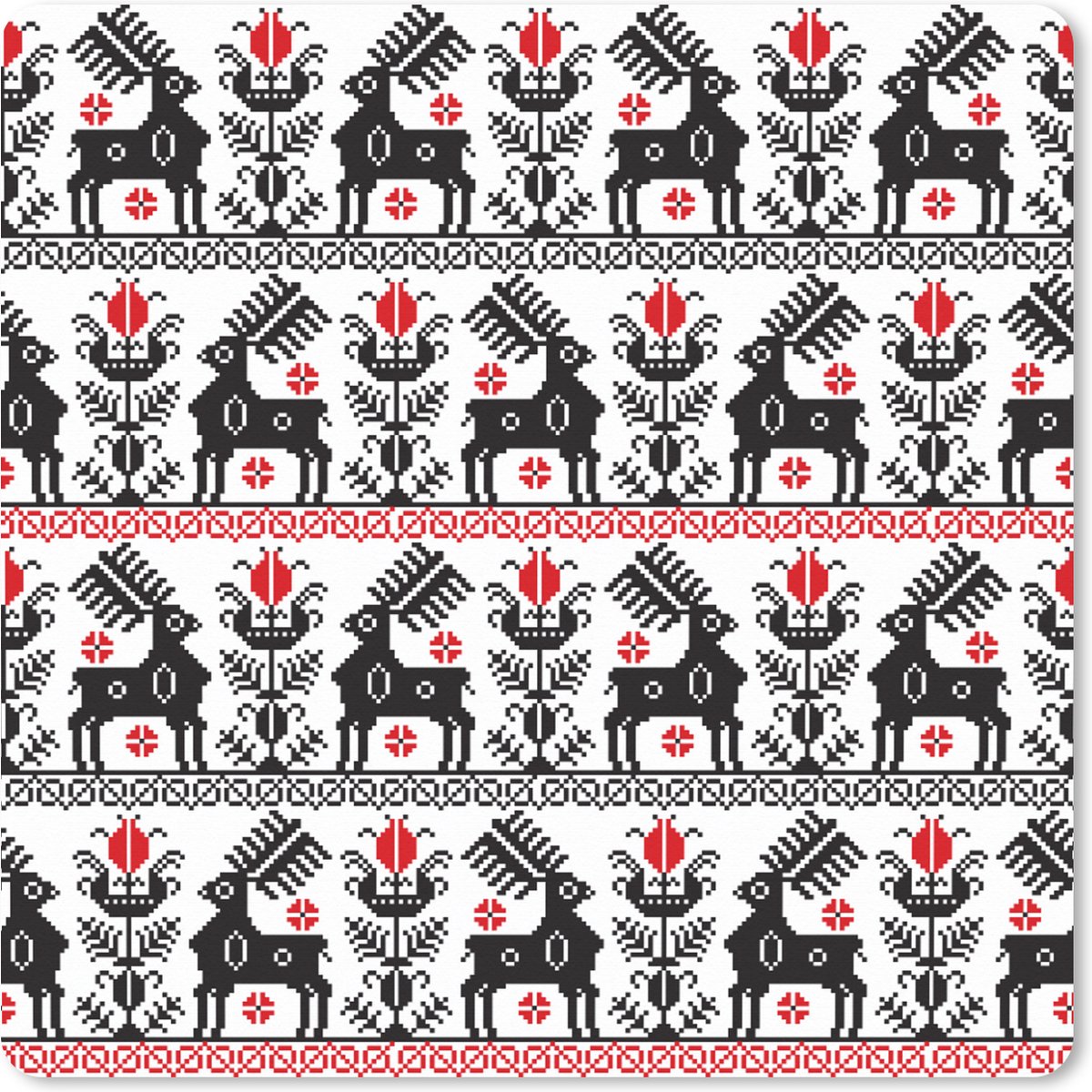Muismat XXL 80x80 cm - Bureau onderlegger - Bureau mat Hert - Patroon - Zwart - Rood - Bureaumat - Gaming mousepad xl - Bureaulegger groot - Computer deskmat