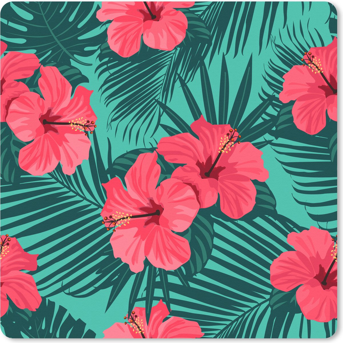 Muismat XXL 50x50 cm - Bureau onderlegger - Bureau mat Tropisch - Bloemen - Palmblad - Bureaumat - Gaming mousepad xl - Bureaulegger groot - Computer deskmat