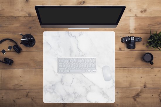 Tapis de souris XXL - Sous-main - Tapis de bureau - Marbre - Wit - Grijs - Luxe - Aspect marbre - Pierre - 60x60 cm - Tapis de souris XXL