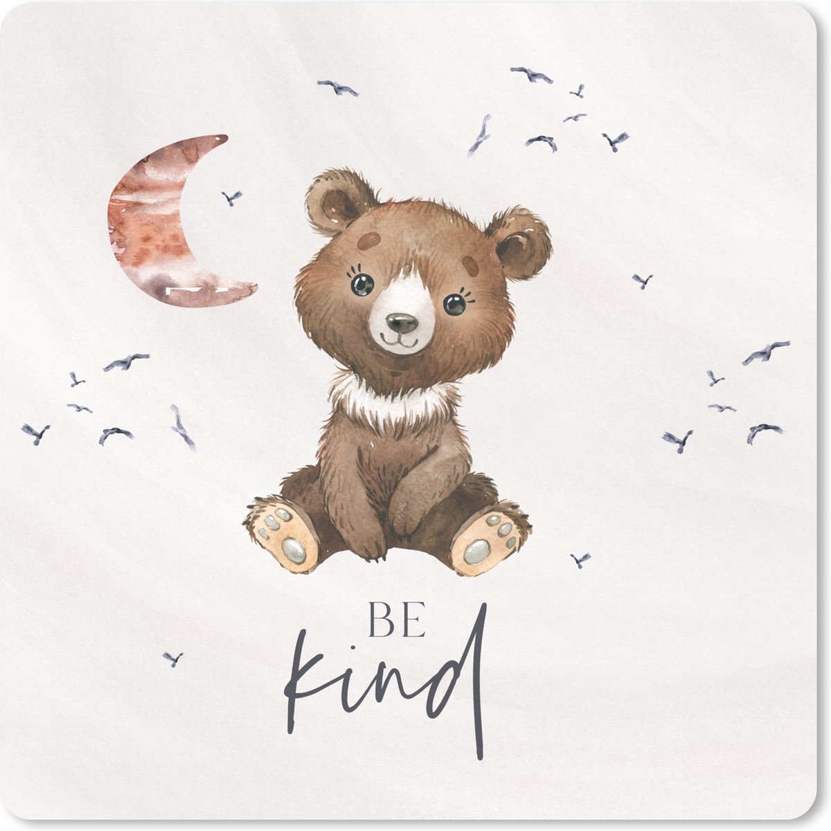 Muismat XXL 80x80 cm - Bureau onderlegger - Bureau mat Spreuken - Be kind - Kinderen - Teddybeer - Waterverf - Bureaumat - Gaming mousepad xl - Bureaulegger groot - Computer deskmat