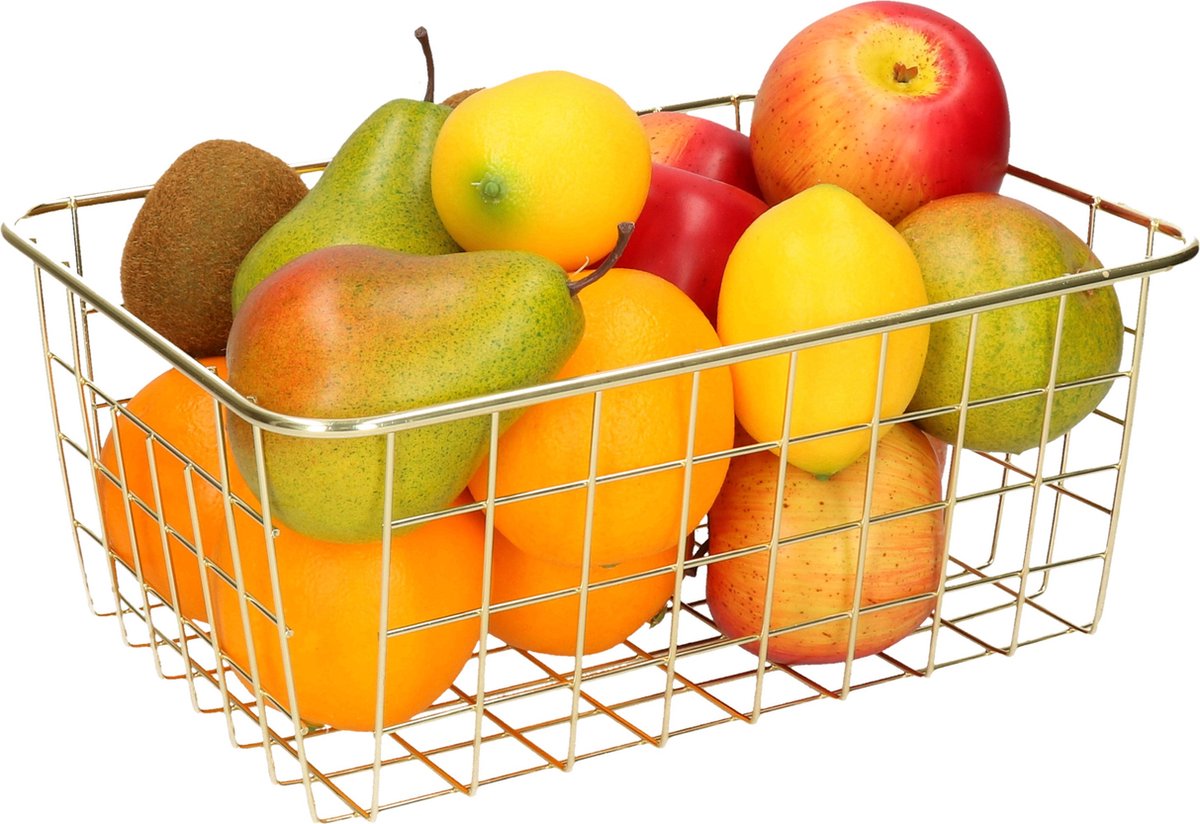 Fruitschaal/fruitmand metaal goud 28 x 22 x 13 cm - Industriele fruitmanden