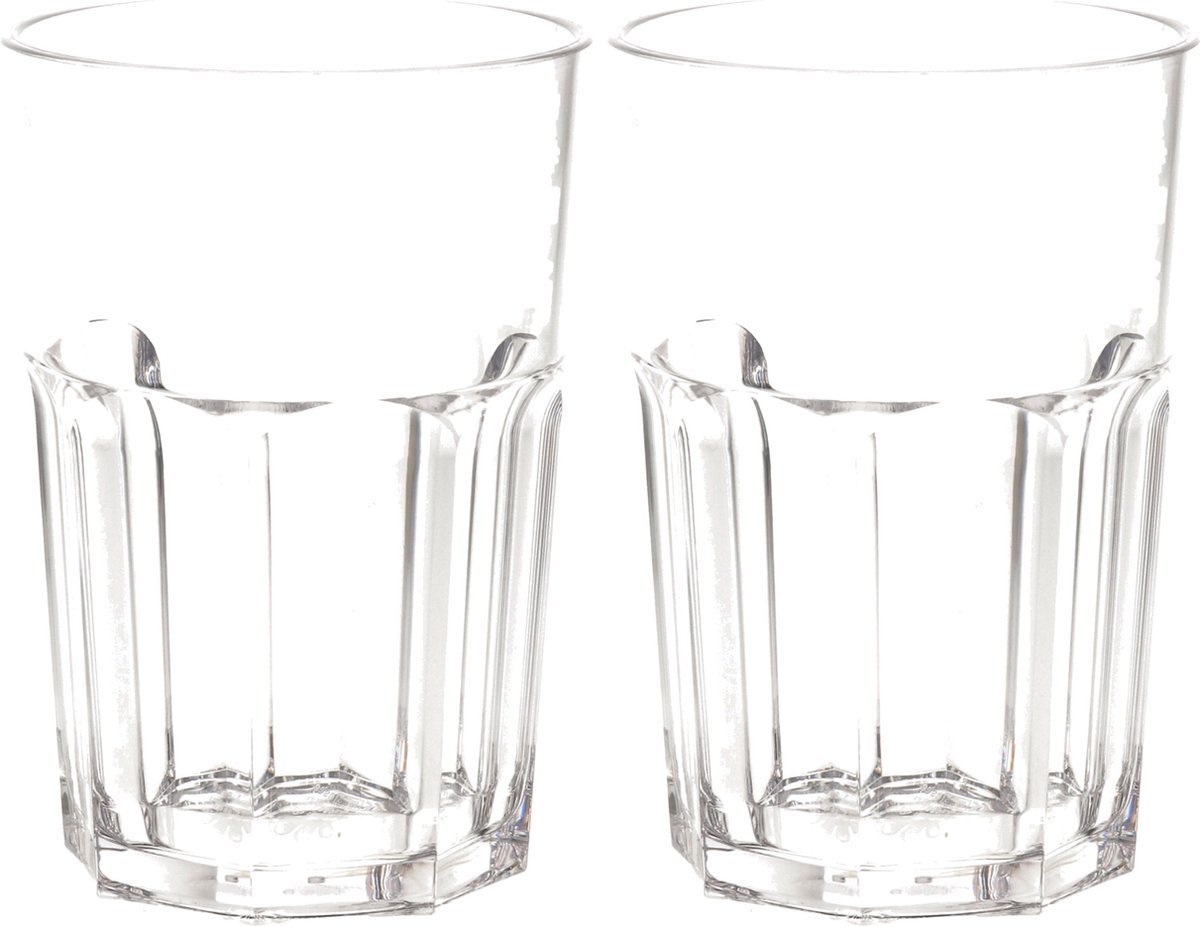 Drinkglas - 2x - onbreekbaar - retro - transparant - kunststof - 450 ml
