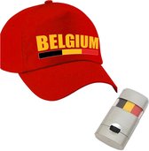 Supporters verkleed set Belgie pet rood met schminkstift - Voor volwassenen
