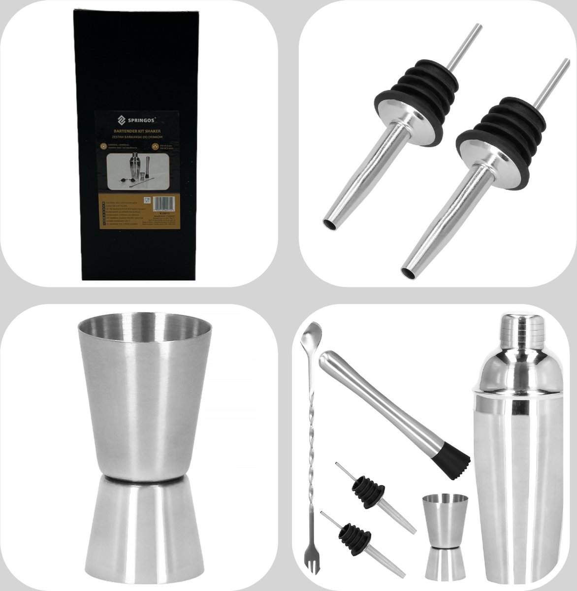 Springos Cocktail Set 6Delige Cocktail Shaker Set Inclusief