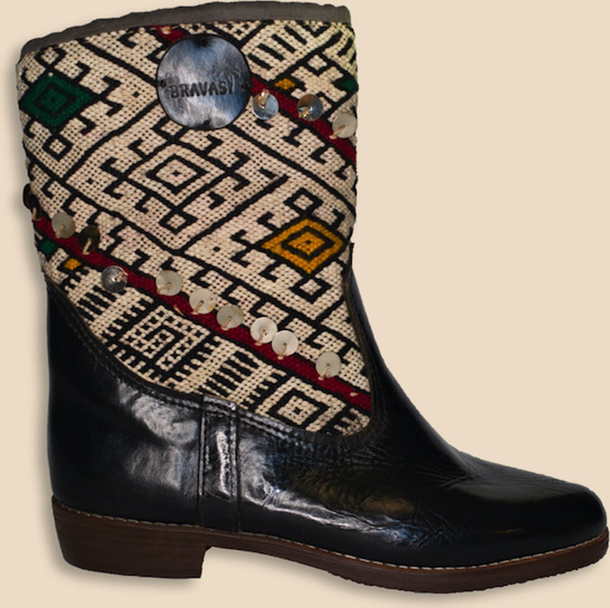 Kelim Boots | Zwart Leer | Marokkaanse Kelim | Maat 40 | Maricella | Bravas Boutique
