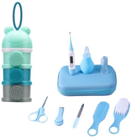 Foto: 9 delige baby verzorgingsset melkpoeder toren blauw baby borstel baby verzorgingsproducten babyvoedingsaccessoires babyvoeding bewaarbakje kraam cadeau gratis opberg reisdoosje