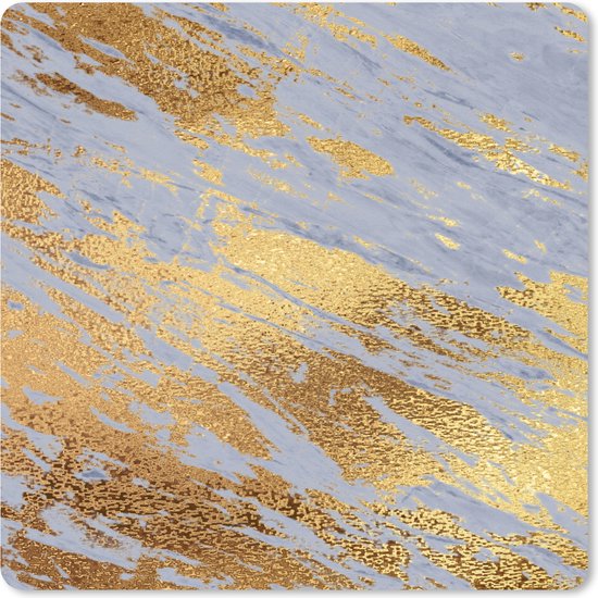 Muismat XXL - Bureau onderlegger - Bureau mat - Marmer - Patronen - Goud - Blauw - 80x80 cm - XXL muismat
