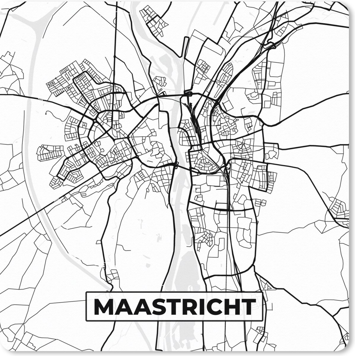 Muismat XXL 60x60 cm - Bureau onderlegger - Bureau mat Kaart - Maastricht - Zwart - Wit - Bureaumat - Gaming mousepad xl - Bureaulegger groot - Computer deskmat