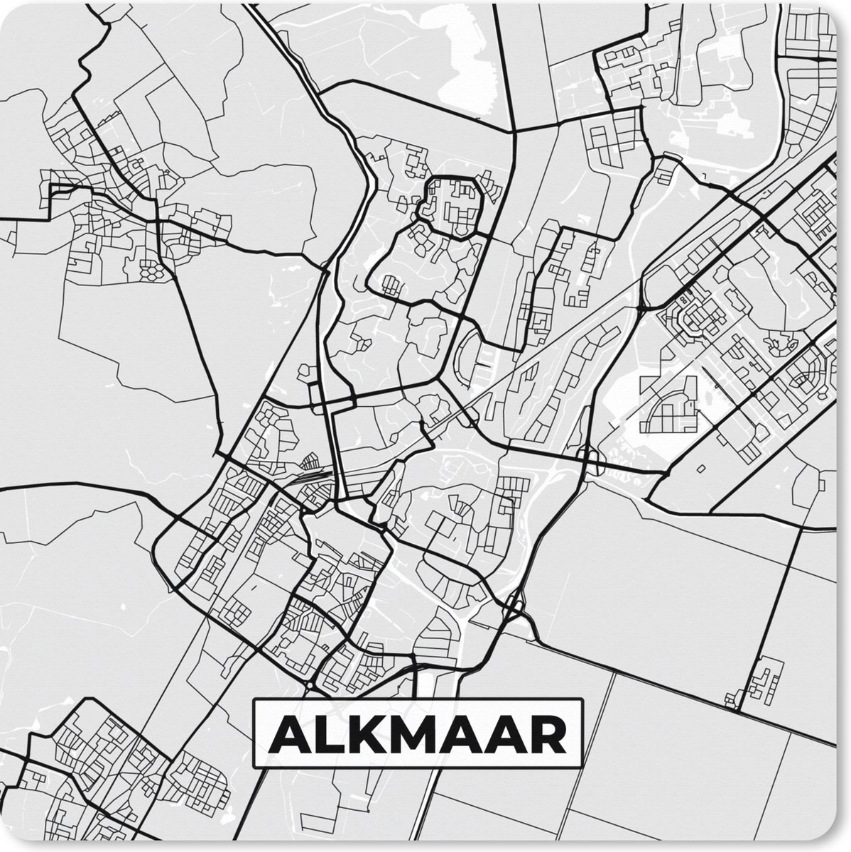 Muismat XXL 60x60 cm - Bureau onderlegger - Bureau mat Stadskaart - Alkmaar - Grijs - Wit - Bureaumat - Gaming mousepad xl - Bureaulegger groot - Computer deskmat