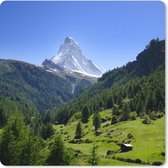 Muismat XXL - Bureau onderlegger - Bureau mat - Zwitserse Alpen in Matterhorn met groene bomen - 80x80 cm - XXL muismat