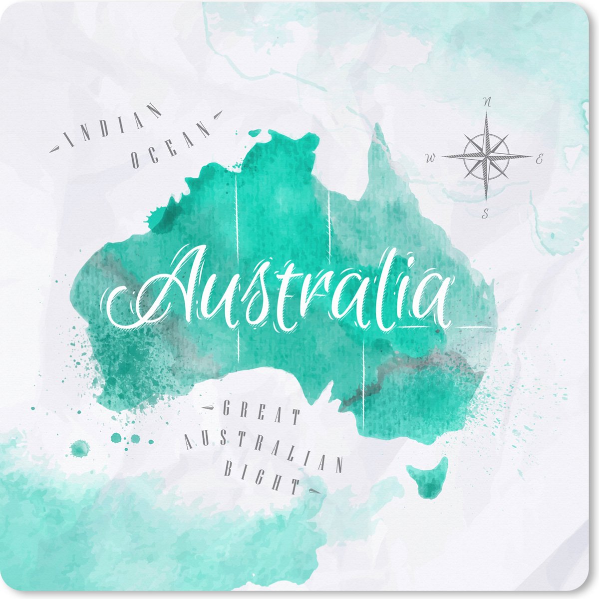 Muismat XXL 60x60 cm - Bureau onderlegger - Bureau mat Wereldkaart - Australië - Turquoise - Bureaumat - Gaming mousepad xl - Bureaulegger groot - Computer deskmat